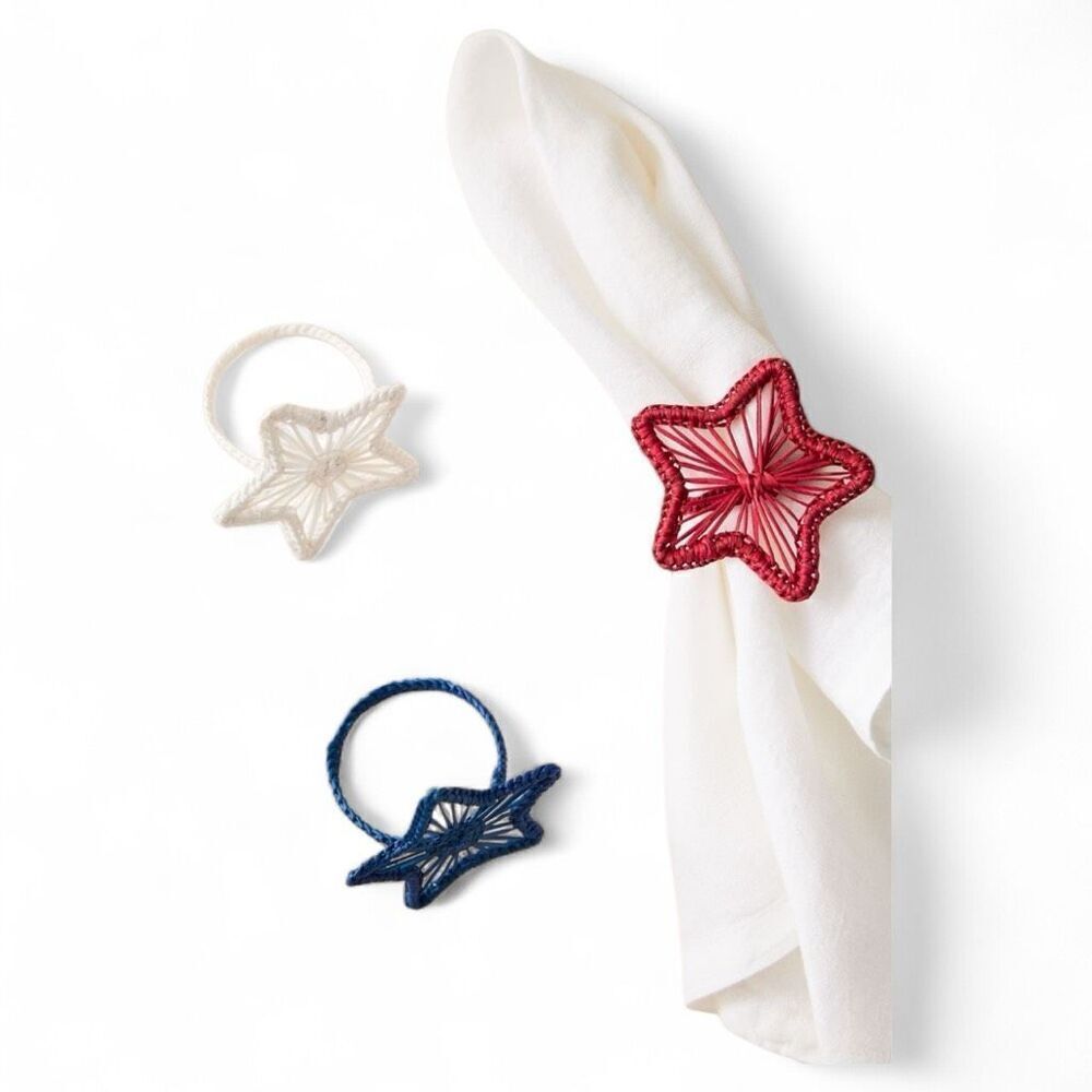 Anthropologie Table Decor – Handmade Star Napkin Rings, Iraca Palm, Set of 3